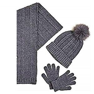 Juicy couture Gray Knit Scarf, Hat, and Gloves Set